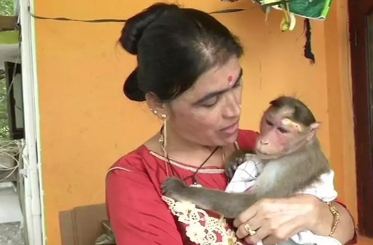 Офицер полиции из Индии спасла и усыновила мартышку